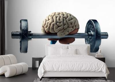 Human brain made of steel lifting a heavy dumbbell. Mind training concept.  Wall mural